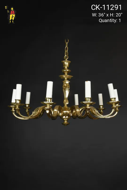 Polished Brass Ten Light Chandelier
