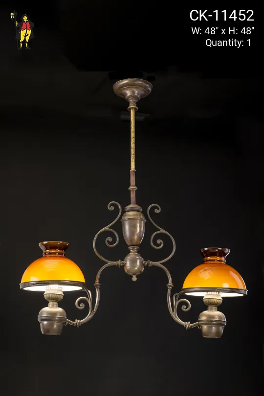 Antique Brass Two Light Electrified Oil Chandelier