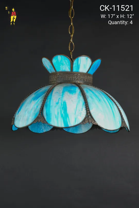 Blue & White Slag Glass Hanging Pendant
