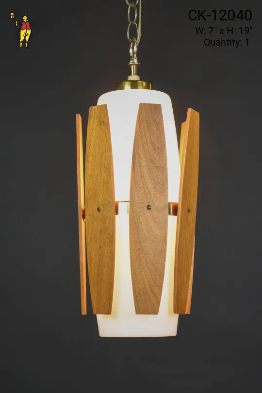 Wood & Glass Mid Century Hanging Pendant