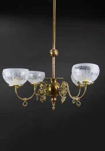 Victorian Brass Four Light Chandelier