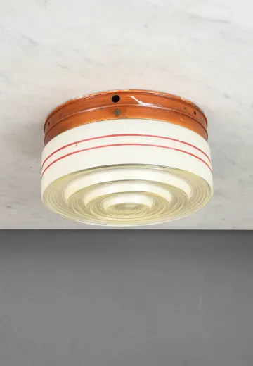Mid Century Ribbed Glass Flush Mount Fixture