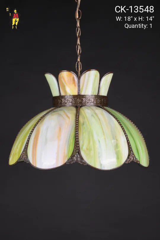 Green Slag Glass Hanging Pendant