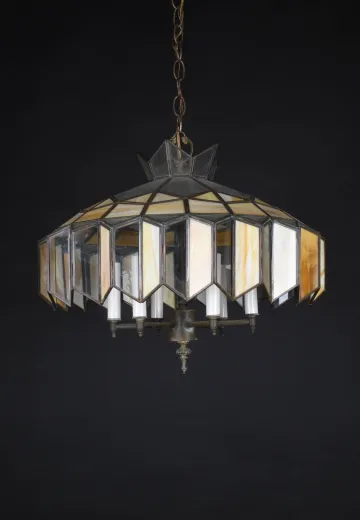 Slag & Clear Glass Hanging Fixture