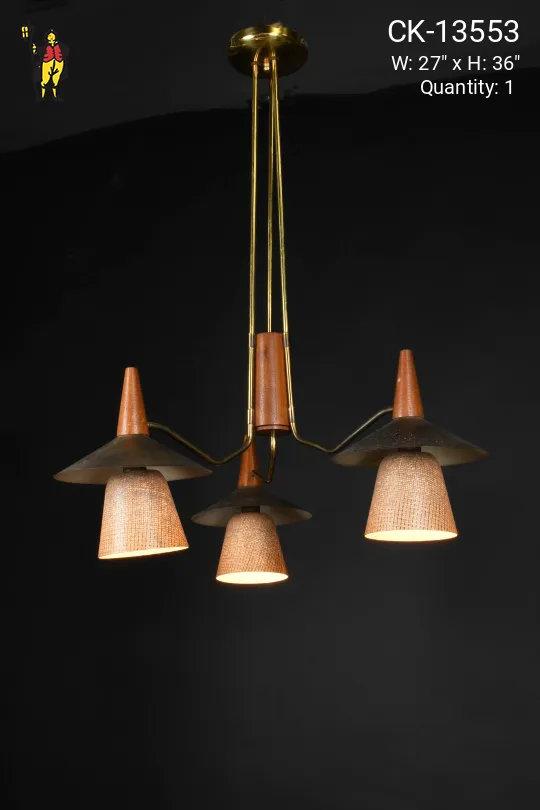 Brass & Wooden Down Light Chandelier