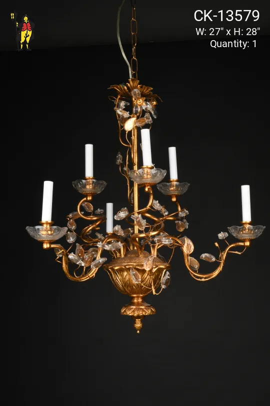 Brass & Crystal Six Light Chandelier