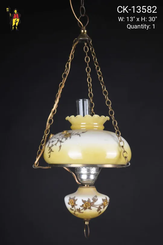 Floral Painted Glass Victorian Hanging Fixture
