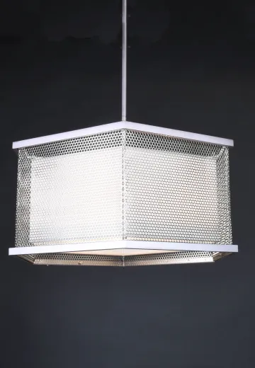Nickel & Fabric Shaded Hanging Pendant