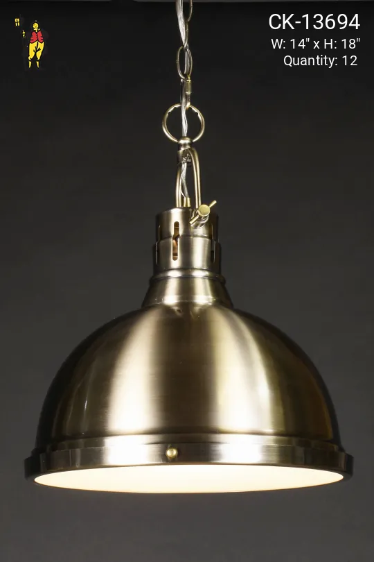 14" Brass Hanging Dome w/Glass Lens