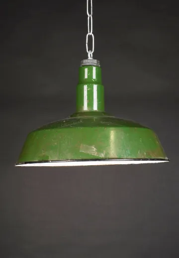 16" Vintage Porcelain Enamel Green Hanging RLM