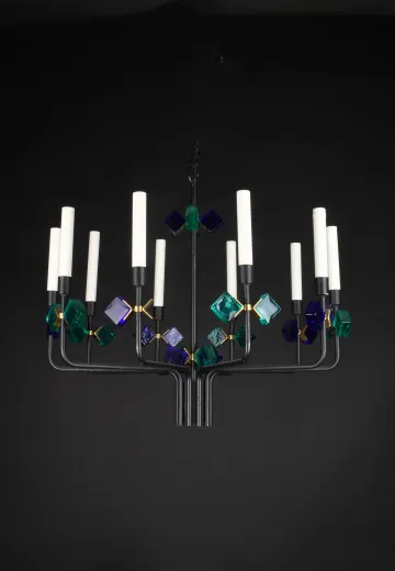 Ten Light Black Iron Chandelier