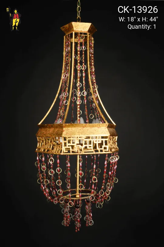 Five Light Red Beaded Chandelier