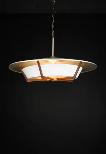 Nickel & Wooden "Saucer" Hanging Pendant