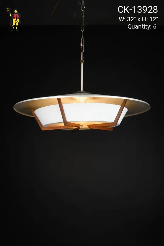 Nickel & Wooden "Saucer" Hanging Pendant