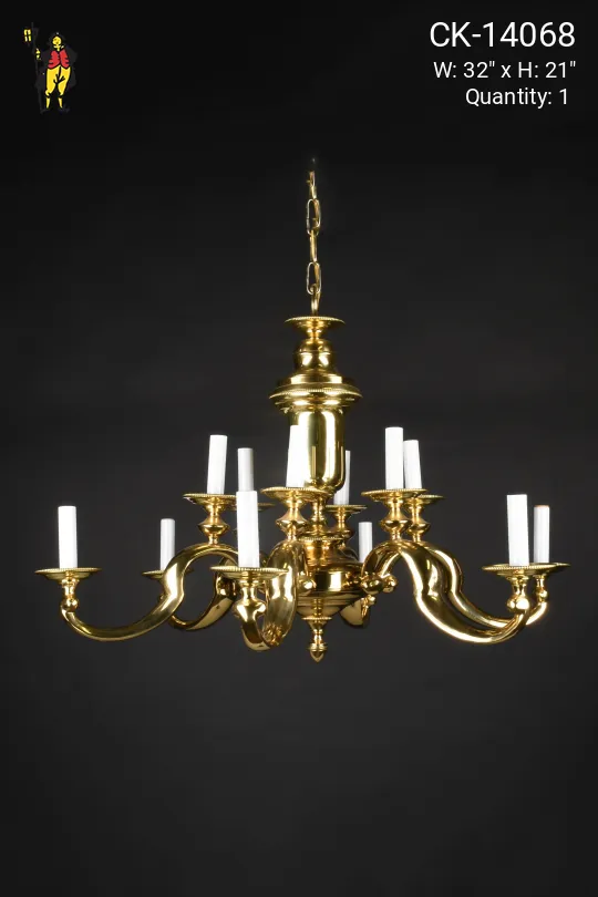 Twelve Light Polished Brass Chandelier