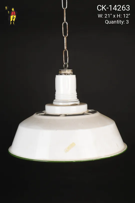 21" White Enamel Porcelain Hanging RLM w/Green Trim