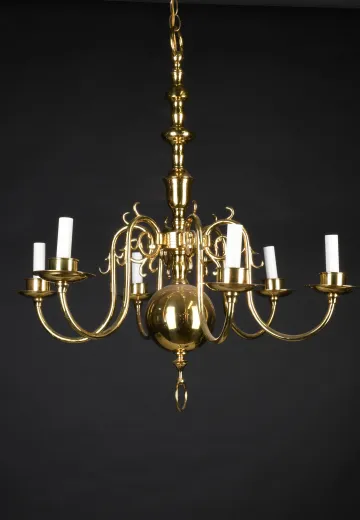 Six Light Brass Georgian Chandelier