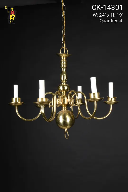 Six Light Brass Georgian Chandelier