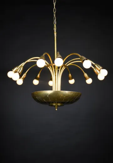 Sixteen Light Mid Century Brass Chandelier