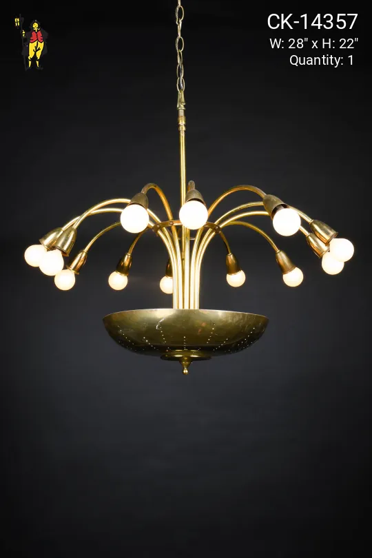Sixteen Light Mid Century Brass Chandelier