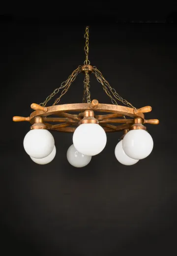 Six Light "Ship Wheel" Chandelier