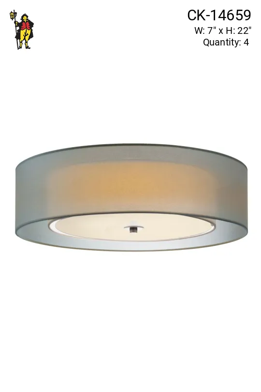 22" Gray Fabric Flush Mount Drum Shade
