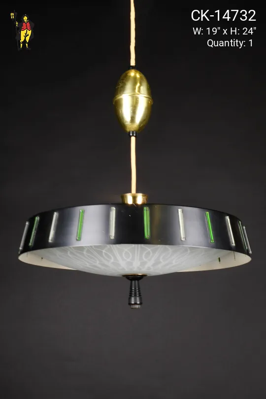 Black Metal Green & Clear Glass Pull Down Fixture