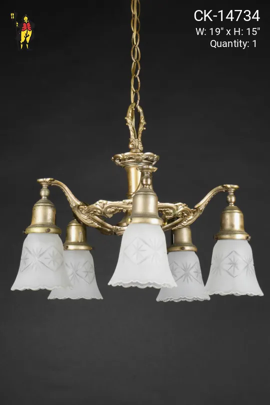 Five Light Antique Brass Pan Fixture