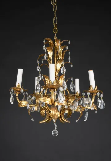 Brass & Crystal Five Light Chandelier