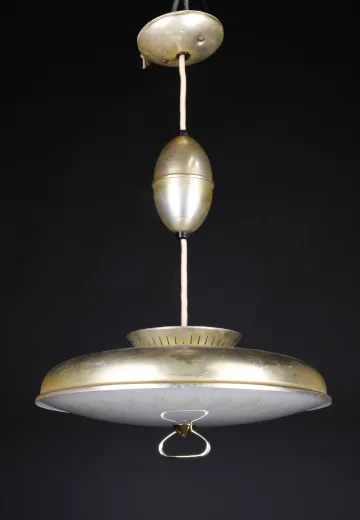 Distressed Brass Mid Century Pull Down Fixture