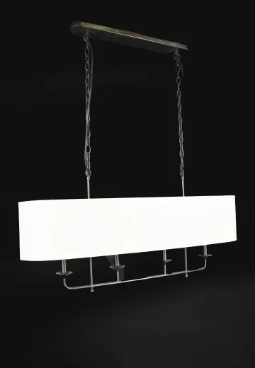 Black Four Light Fabric Shaded Hanging Dining Room Table Chandelier