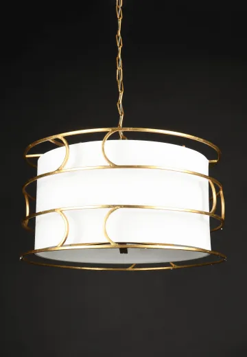 Brass & Fabric Three Light Hanging Pendant