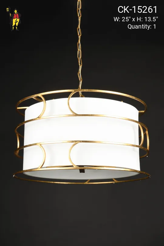 Brass & Fabric Three Light Hanging Pendant