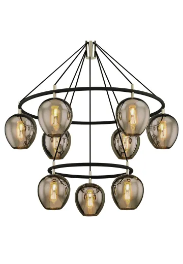 Black Nine Light Modern Chandelier w/Smoke Glass Shades