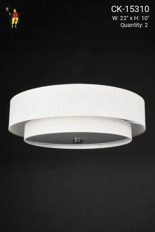 Fabric Two Tiered Drum Shade Flush Mount Fixture