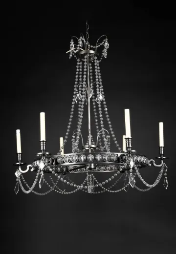 Bronze & Crystal Six Candle Chandelier
