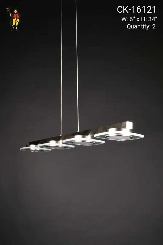 34" Nickel Three Light Linear Hanging Fixture