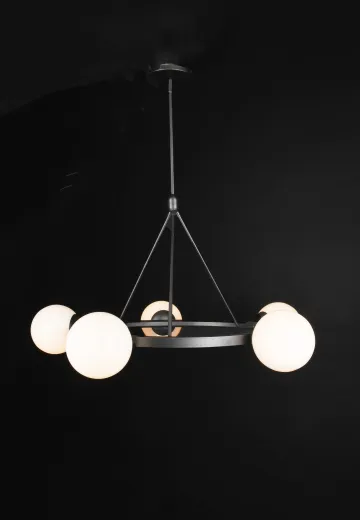 Black Five Light Chandelier w/Glass Globes