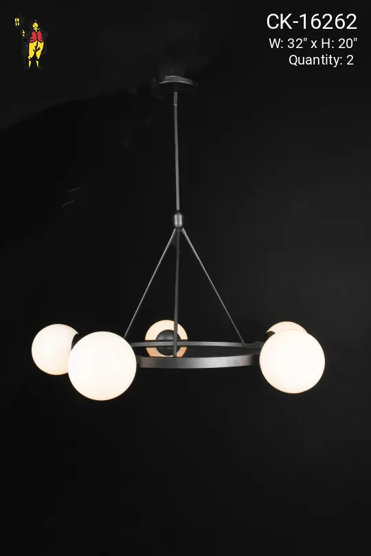 Black Five Light Chandelier w/Glass Globes