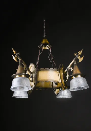 Brass Medieval Four Light Chandelier