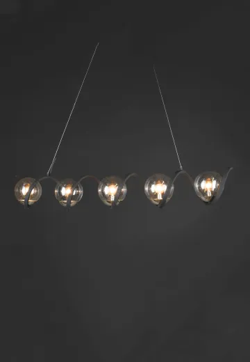 Spiral Iron Linear Hanging Fixture w/Bubble Glass Globe Shades