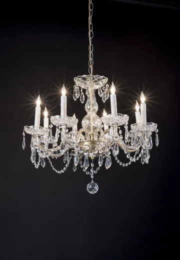 Eight Light Petite Crystal & Brass Chandelier