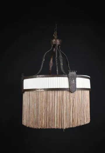 Fabric & Bronze Hanging Pendant w/Fabric Fringe