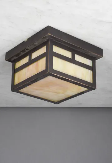 Bronze & Glass Square Box Flush Mount