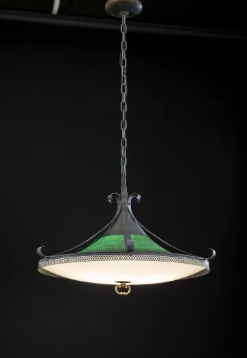 Wrought Iron & Green Glass Pendant