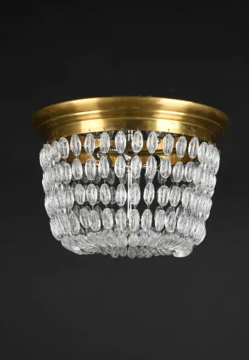 Polished Brass & Crystal Basket Flush Mount