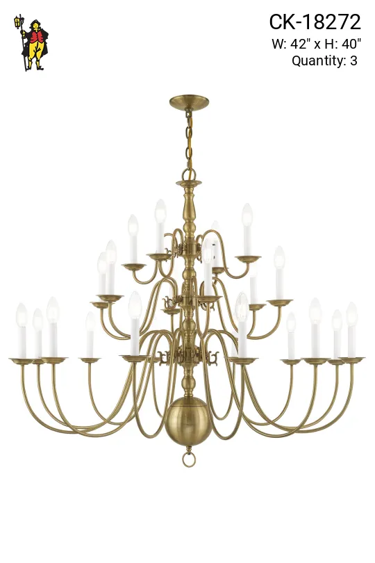 Twenty Two Light Brass Georgian Chandelier