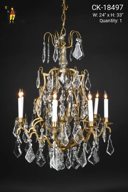 Brass & Crystal Eight Candle Chandelier