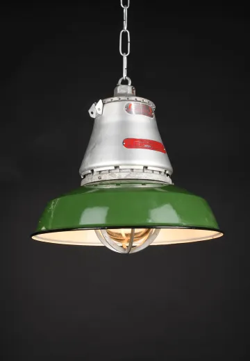 Green Explosion Proof RLM w/Porcelain Reflector, Metal Cage, & Glass Jelly Jar (One White Reflector)