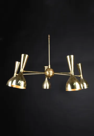 Polished Brass Ten Up-Down Mid Century Modern Chandelier